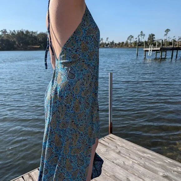 Batik Bali Dress Long One Size Hand Dyed Asymmetrical Hem - Picture 8 of 12